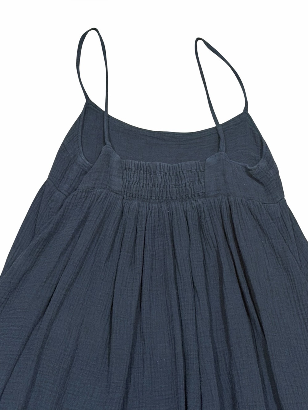 Black Cotton Gauze Midi Dress Spaghetti Strap Flowy Boho Cottagecore M - Picture 6 of 7